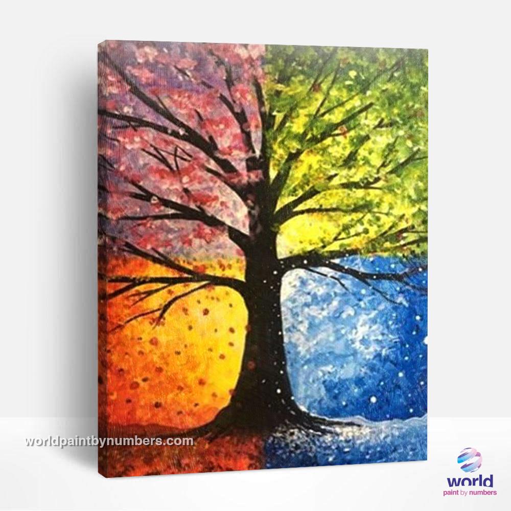 SROOD Paint by Numbers DIY Oil Painting Kit Four Seasons Tree of Life BNIB