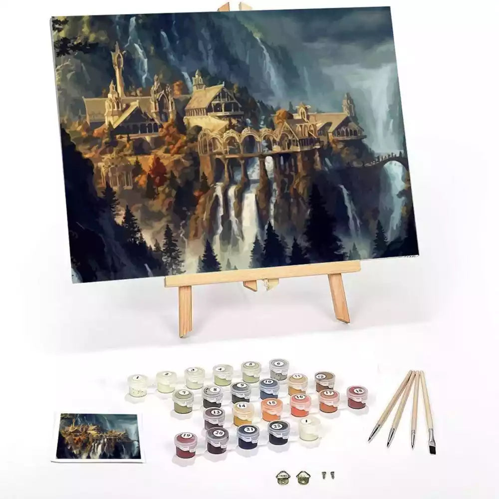 Kit de pintura Rivendell no cavalete com tintas numeradas e pincéis