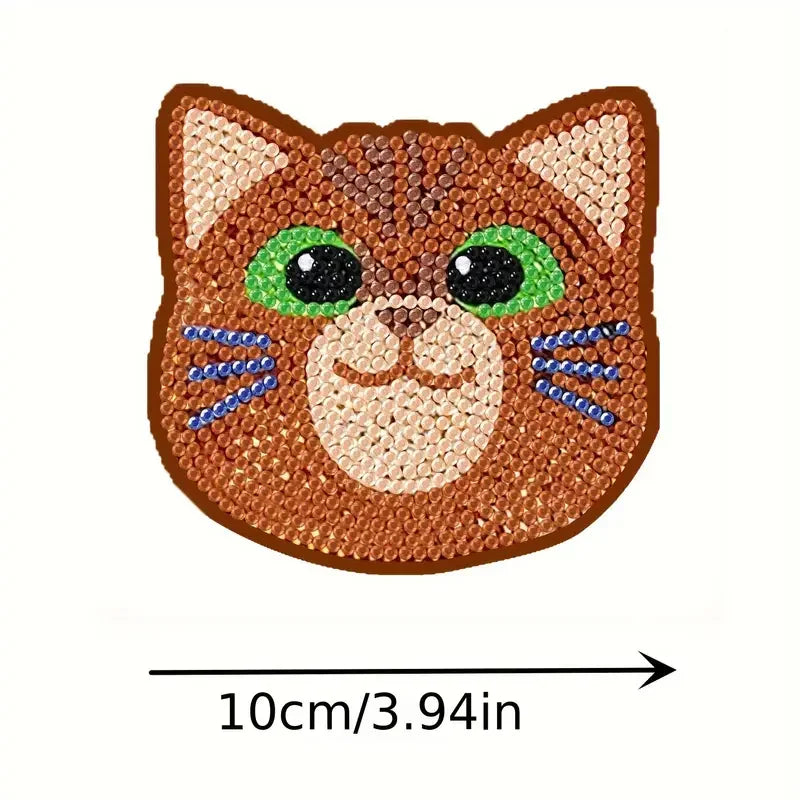Cartoon Cat Coaster Set - 10pcs Round 10x10cm - Diamond Painting