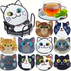 Cartoon Cat Coaster Set - 10pcs Round 10x10cm - Paint by Numbers Kits for Adults