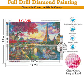 Eiffel Tower Paris Landscape 5D Diamond Painting Kit - Scenic Diamond Art for Adults - Diamond Painting