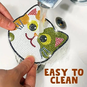 Cartoon Cat Coaster Set - 10pcs Round 10x10cm - Diamond Painting