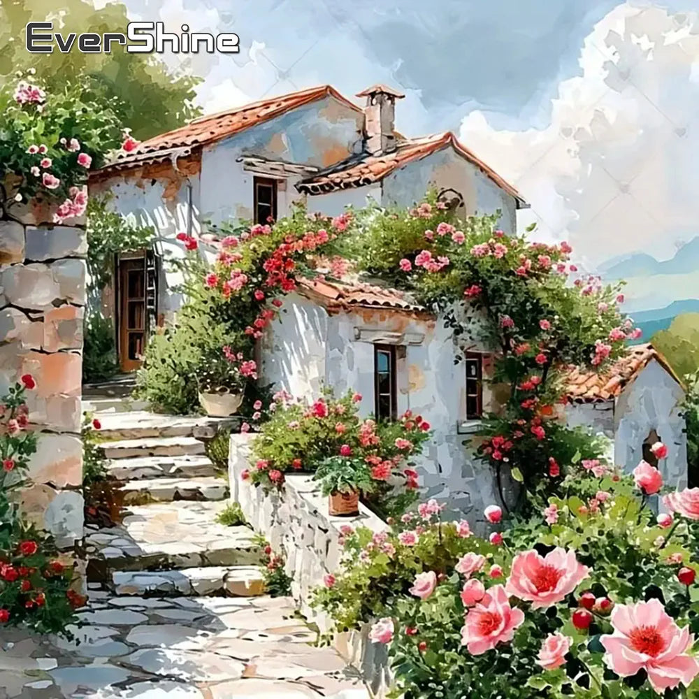 Evershine Full Diamond Painting - House Landscape 5D DIY Mosaic Kit for Creative Home Decor - Diamond Painting