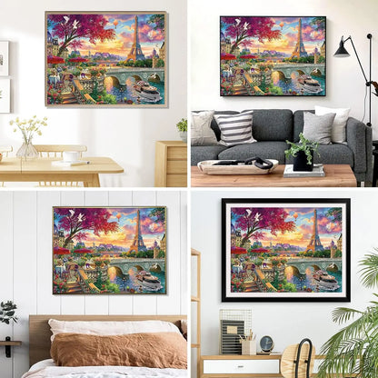 Eiffel Tower Paris Landscape 5D Diamond Painting Kit - Scenic Diamond Art for Adults - Paint by Numbers Kits for Adults