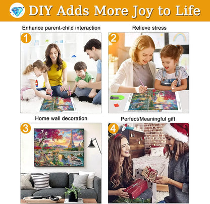 Eiffel Tower Paris Landscape 5D Diamond Painting Kit - Scenic Diamond Art for Adults - Paint by Numbers Kits for Adults