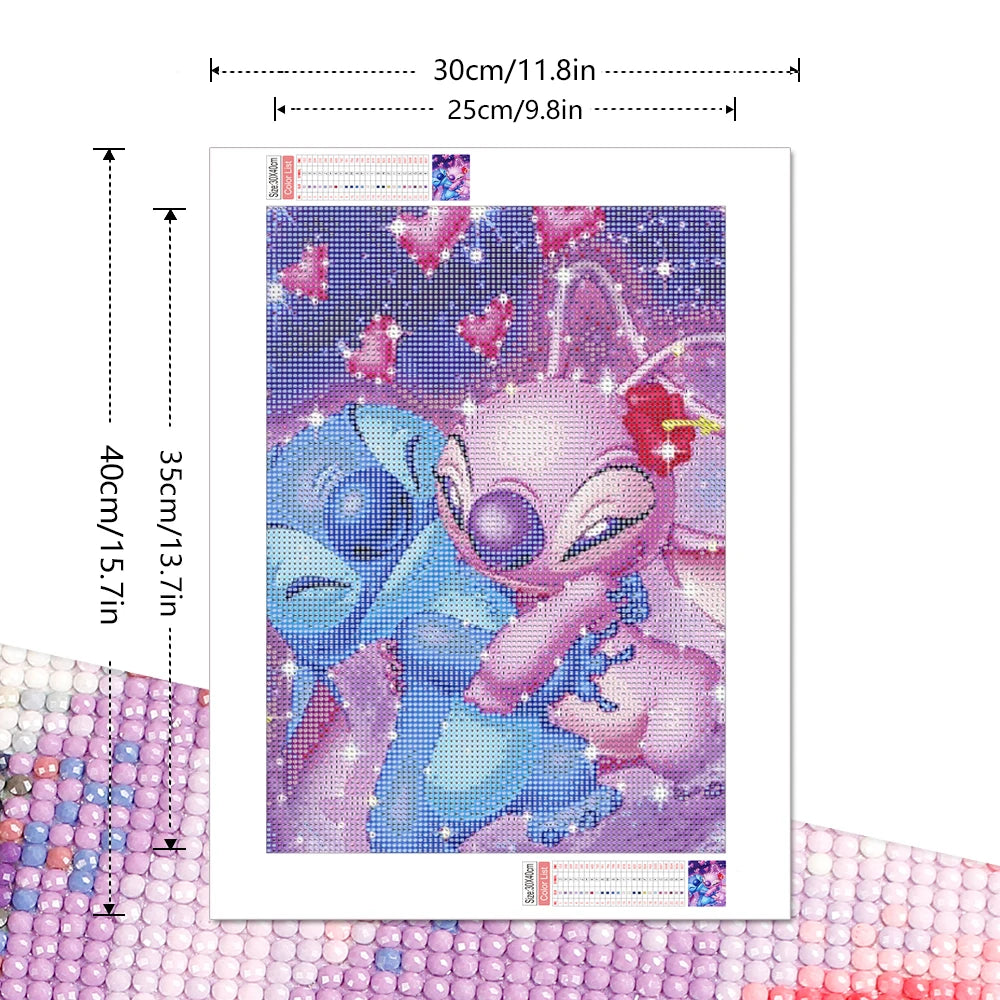 Lilo and Stitch Full Round Drill Diamond Art - Fun Cartoon Mosaic for Kids 30x40 - Paint by Numbers Kits for Adults