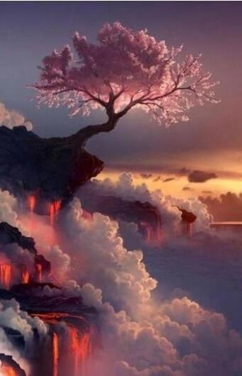 Cherry Tree on Volcano and Clouds - World Paint by Numbers™ Kits DIY