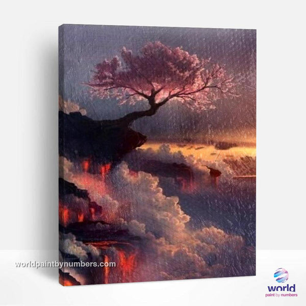 Cherry Tree on Volcano and Clouds - World Paint by Numbers™ Kits DIY