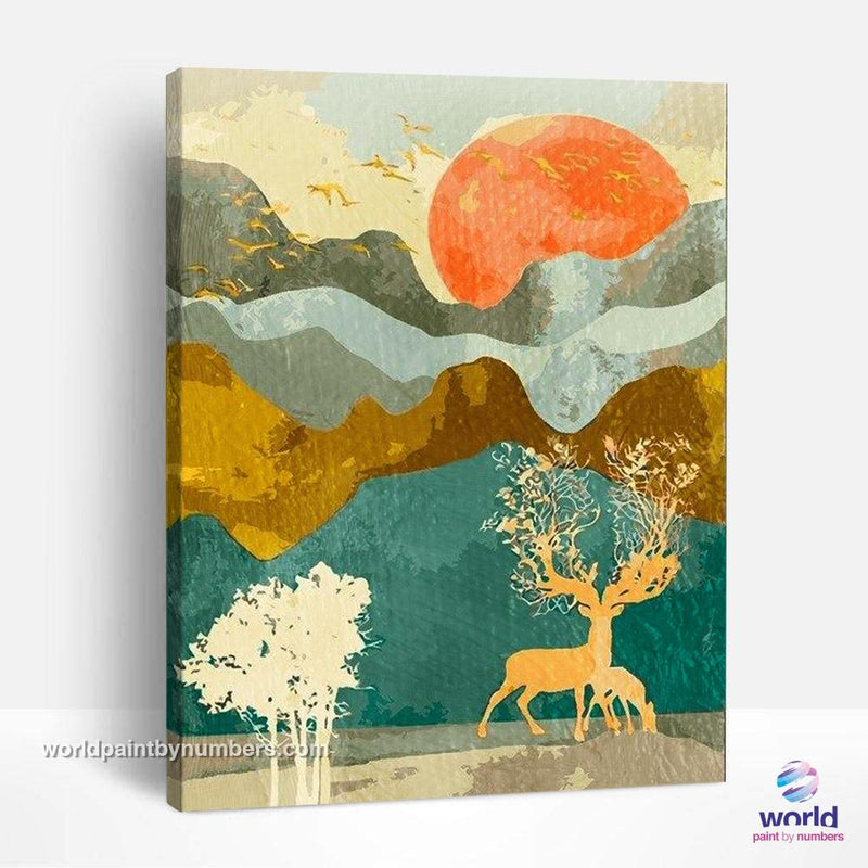 Deer Tree in a Orange Summer - Summer Layers Collection - World Paint by Numbers™ Kits DIY