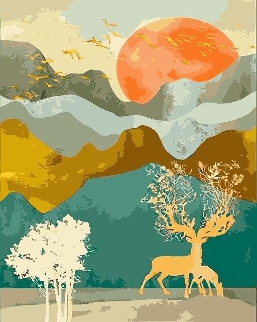 Deer Tree in a Orange Summer - World Paint by Numbers™ Kits DIY
