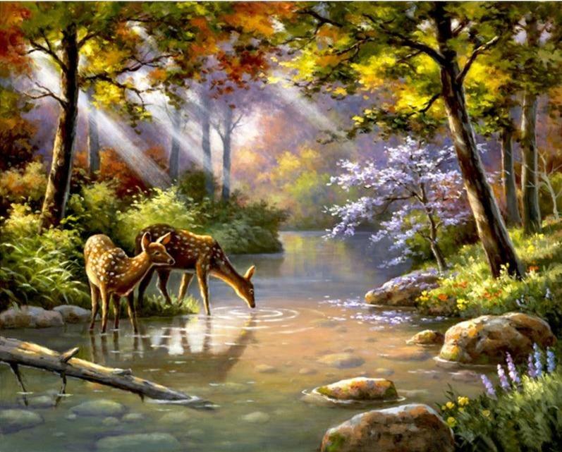 Fairy Tale Animals in the Stream - World Paint by Numbers™ Kits DIY