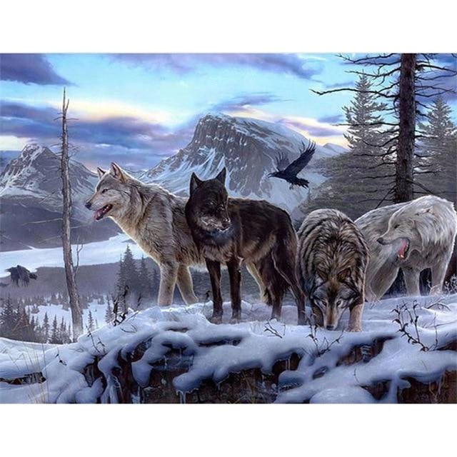 Four Wolf In Forest - World Paint by Numbers™ Kits DIY
