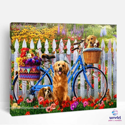 Golden Retrievers on the bike - World Paint by Numbers™ Kits DIY