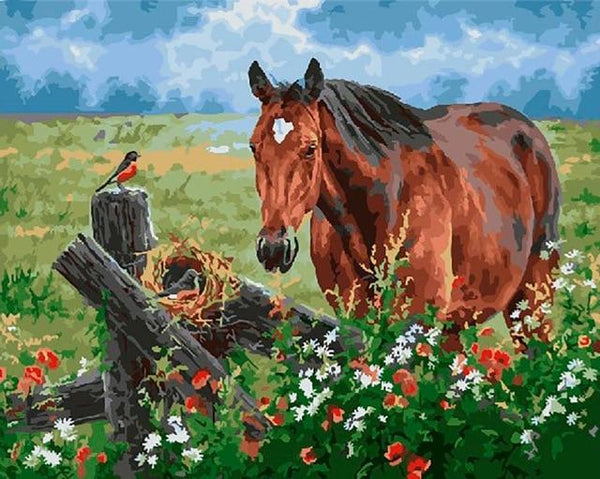 Horse, Bird and Flowers - World Paint by Numbers™ Kits DIY
