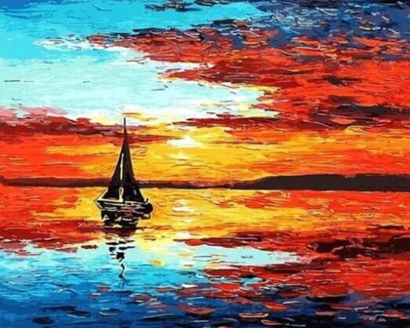 Little Boat in the Calm Sea - World Paint by Numbers™ Kits DIY