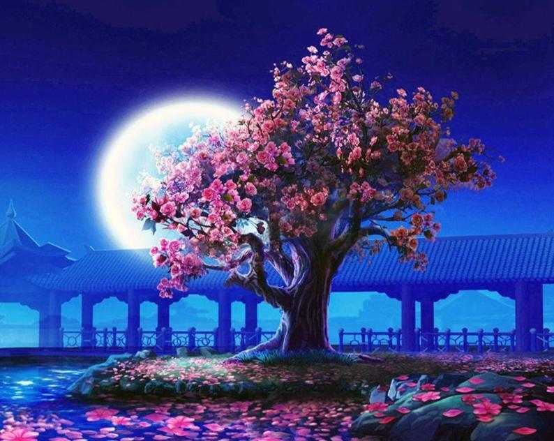 Peach Blossom and the Moon - World Paint by Numbers™ Kits DIY