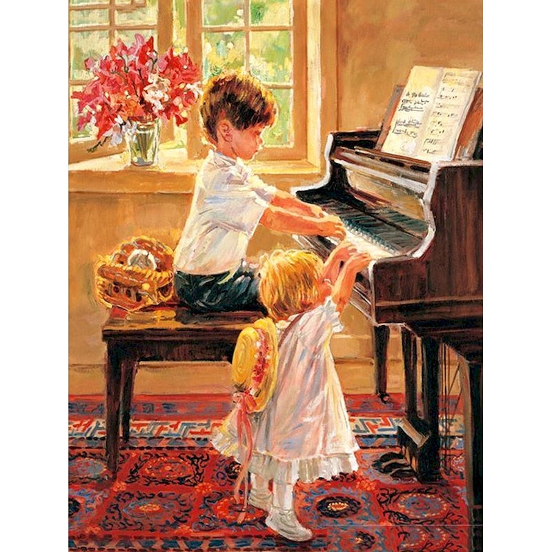 Kids playing classic Piano - World Paint by Numbers™ Kits DIY