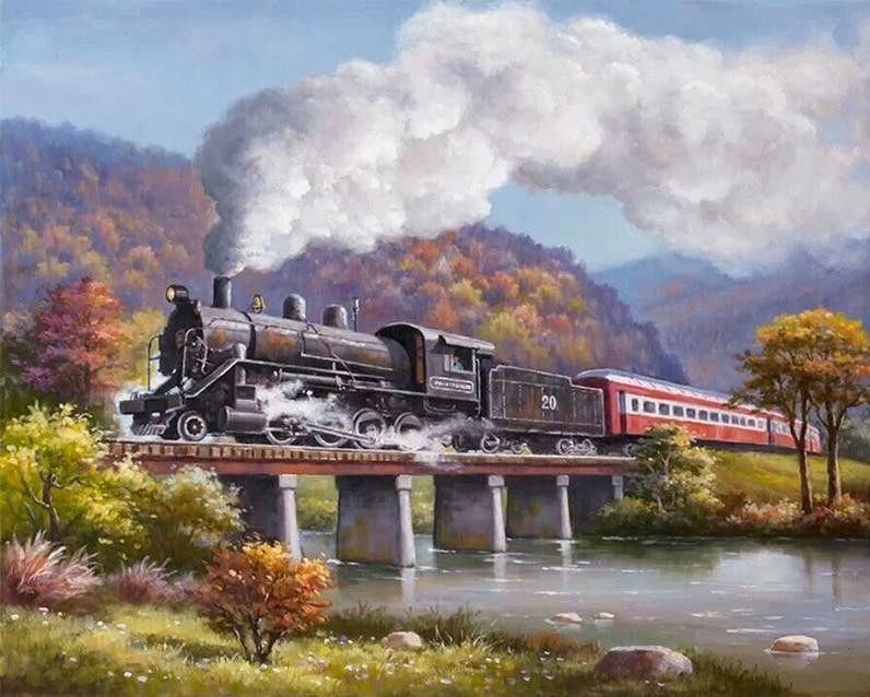 Steam Train through the Mountains - World Paint by Numbers™ Kits DIY