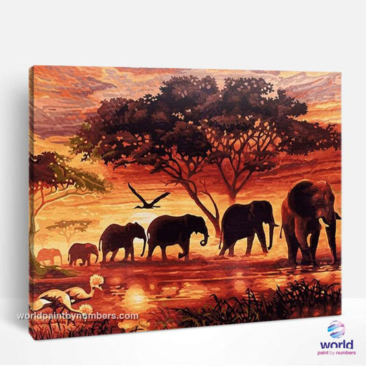 Sunset Elephants - World Paint by Numbers™ Kits DIY