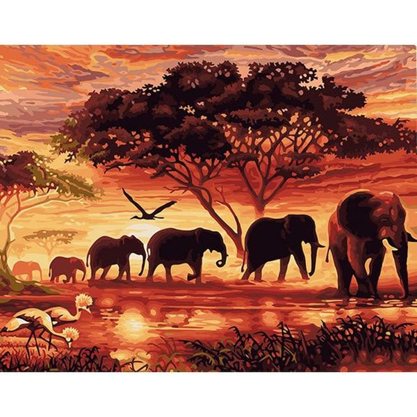Sunset Elephants - World Paint by Numbers™ Kits DIY