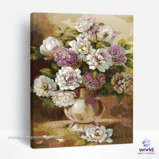 White and Lilac Peonies - World Paint by Numbers™ Kits DIY
