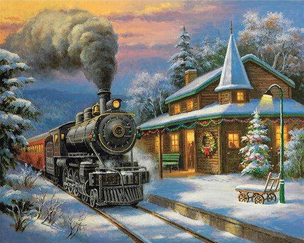 Winter Holidays Steam Train - World Paint by Numbers™ Kits DIY
